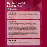 A promotional graphic with a dark pink background and three customer review cards from Trustpilot. The text at the top reads 'ByEla is rated Excellent on Trustpilot,' and the cards contain five-star ratings and positive customer testimonials.